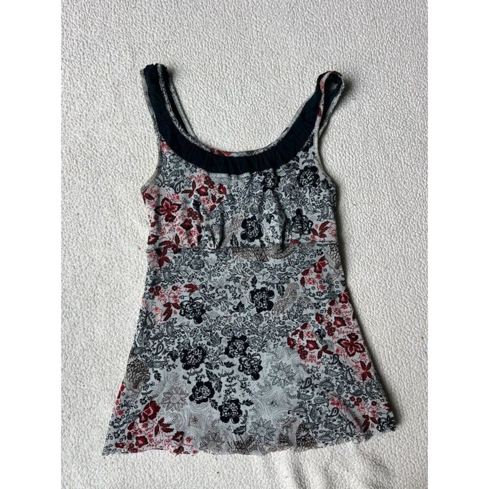 Vintage 90s Y2K Arianne Black & Grey Mesh Floral Tank Scoop Neck Womens Medium